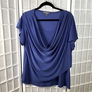 Dress Barn Roz & Ali Woman’s Top Short Sleeve Blue Scoop Neck Like New 3X
